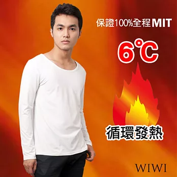 【WIWI】100%MIT輕柔刷毛圓領暖氣發熱衣(純淨白 男M-XL)XL純淨白