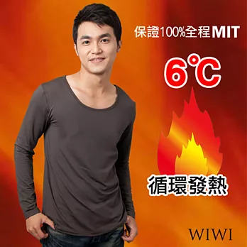 【WIWI】100%MIT輕柔刷毛圓領暖氣發熱衣(銀河灰 男M-XL)M銀河灰