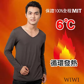 【WIWI】100%MIT輕柔刷毛V領暖氣發熱衣(銀河灰 男M-XL)M銀河灰