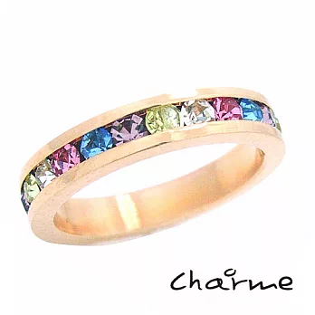 Charme 開運系 玫瑰五行石 水晶鑽戒指玫瑰金美規4號