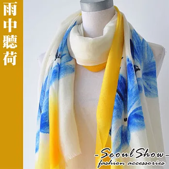 【Seoul Show】手繪高質感羊毛流蘇圍巾/披肩 – 雨中聽荷