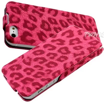 Apple iPhone 5 豹紋(超薄)下掀式/掀蓋式 手機皮套嫵媚紅