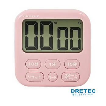 【日本DRETEC】大畫面計時器《超大畫面+時鐘》-粉色