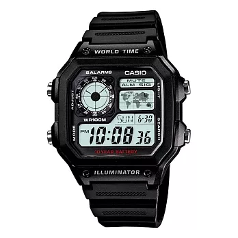 CASIO卡西歐世界時間5組鬧鈴運動錶 AE-1200WH-1A
