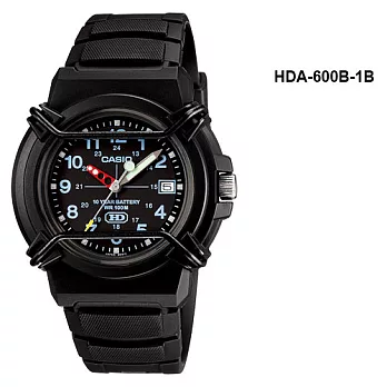 CASIO卡西歐防護罩10年電池100m防水運動石英錶 HDA-600B-1B