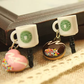 ●ECO安珂●【E5-194】午茶之約 咖啡杯與甜甜圈造型 耳機塞/吊飾巧克力甜甜圈