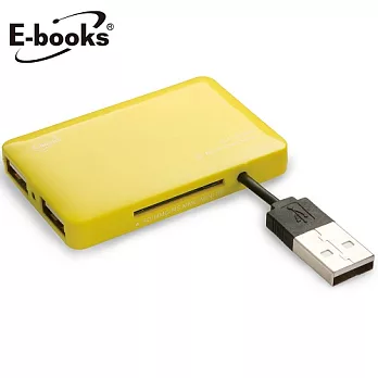 E-books T18 多合一讀卡機 +三孔USB集線器(黃)