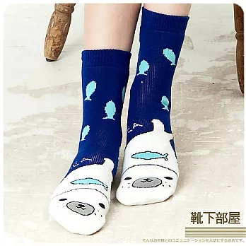 【靴下部屋】小白海豚洋娃娃˙止滑保溫室內襪-海洋藍