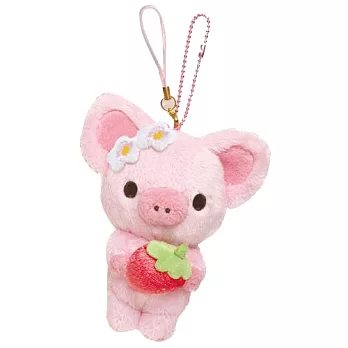 San-X 粉粉寶貝豬草苺派對系列毛絨公仔吊飾。粉粉寶貝豬