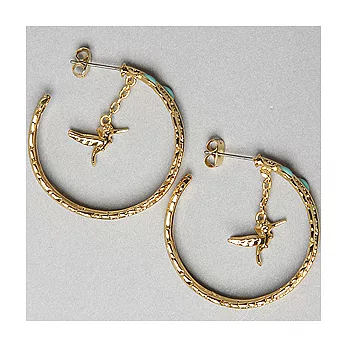 【Wildfo x Couture】美國品牌~鑲土耳其藍石印地安羽毛金色蜂鳥C型耳環亮金