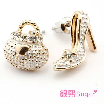 【Sugar 銀熙】時尚配件不對襯造型耳環(白色)