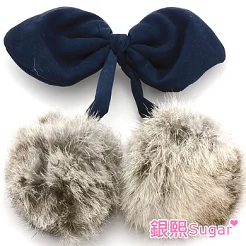 【Sugar 銀熙】櫻桃蝴蝶結毛毛球髮夾（灰色）