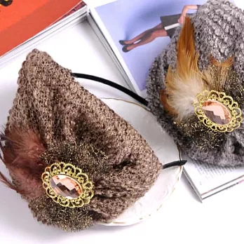 [Bling Q]暖呢低調搶眼造型羽毛髮圈(2色)紅棕