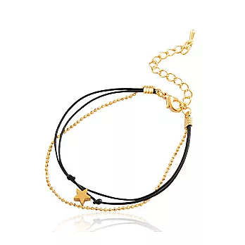 Enya★金色星星層次皮革細繩手鍊黑色