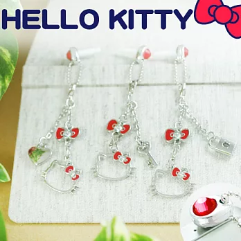 Hello Kitty日版 華麗晶鑽耳機塞吊鍊-豔紅艷紅之鎖(KTJSRJ)