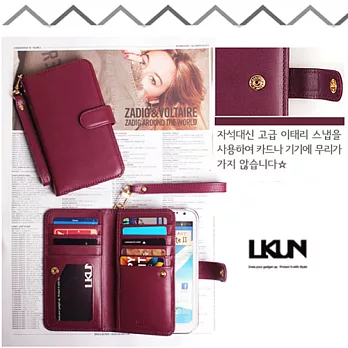【韓國原裝潮牌 LKUN】Samsung Note2 N7100 專用保護皮套 100%高級牛皮皮套㊣ 多功能多用途手機皮套&錢包完美結合魅紫色