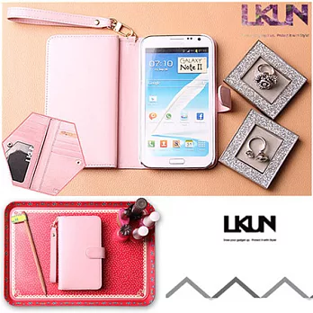 【韓國原裝潮牌 LKUN】Samsung Note2 N7100 專用保護皮套 100%高級牛皮皮套㊣ 多功能多用途手機皮套&錢包完美結合粉紅