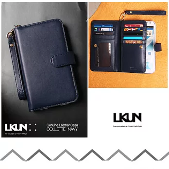 【韓國原裝潮牌 LKUN】Samsung Note2 N7100 專用保護皮套 100%高級牛皮皮套㊣ 多功能多用途手機皮套&錢包完美結合深藍
