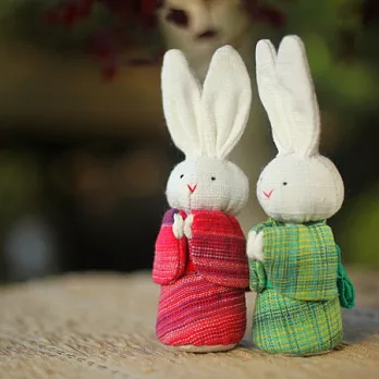 和風紅綠招財兔一對‧民宿主人造型