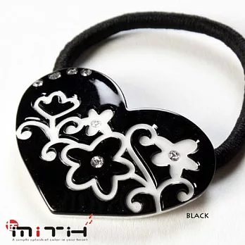 【MITHX】黑白簡單-自然雕花草紋 愛心髮束黑色