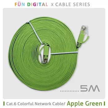 【FUNdigital】Cat.6 高速彩色扁平網路線-5M淺綠色淺綠