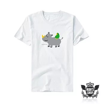 【男人幫 】FP031＊【ZOBOO獨創玩味設計款犀牛動物圖型短袖T恤】M白色