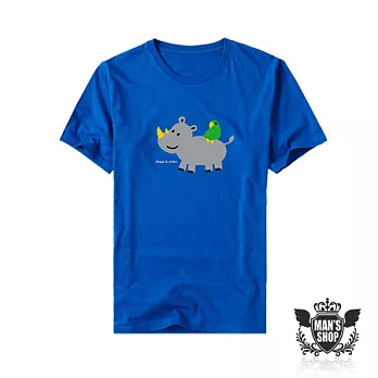 【男人幫 】FP031＊【ZOBOO獨創玩味設計款犀牛動物圖型短袖T恤】L翠藍色