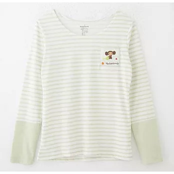 大耳查布Cheburashka冬末的森林∕嫩芽綠純棉袖口拼接長袖T-shirt∕休閒款L淺綠