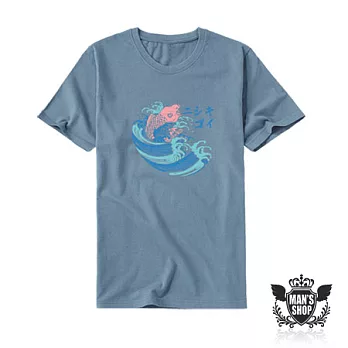 【男人幫 】T0847＊【浮世繪經典鯉魚圖騰短袖T恤】M灰藍色