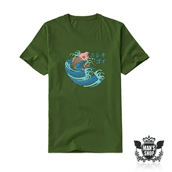【男人幫 】T0847＊【浮世繪經典鯉魚圖騰短袖T恤】M軍綠色