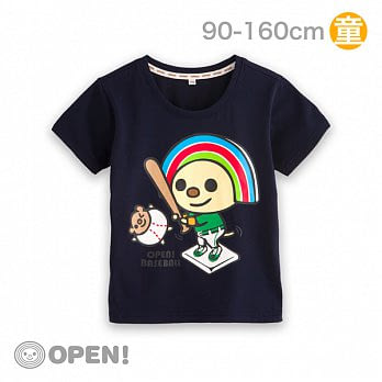 [OPEN小將童裝]涼感系列-OPEN小將打擊手涼感抗UV短袖上衣-120深藍