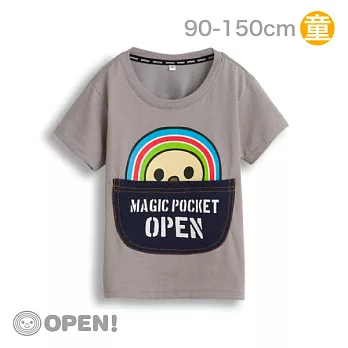 [OPEN小將童裝]涼感系列-OPEN小將躲貓貓涼感抗UV短袖上衣-120 淺麻灰