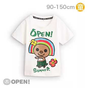 [OPEN小將童裝]涼感系列-OPEN草裙舞涼感抗UV短袖上衣-120 經典白