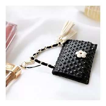 Enya★香奈兒風格 chanel 菱格紋包包 手機吊飾黑色