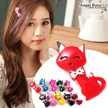 【Angel Rena】韓國製˙笑咪咪貓咪不咬髮髮扣夾-紅色