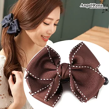 【Angel Rena】韓國製˙緞帶車線蝴蝶結香蕉夾-咖啡色
