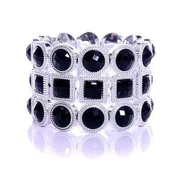 [Bling Q] 方圓十接立體澤面水晶手環(黑)