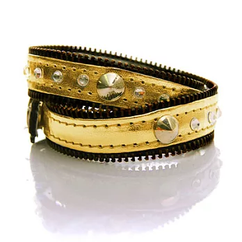 [Bling Q]世紀舞台拉鍊耀金多層次手環(金)