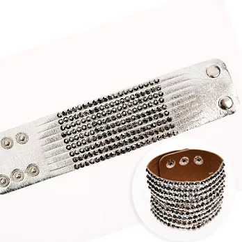 [Bling Q]寬版重金屬立體美鑽皮手環(銀)