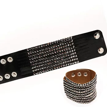 [Bling Q]寬版重金屬立體美鑽皮手環(黑)