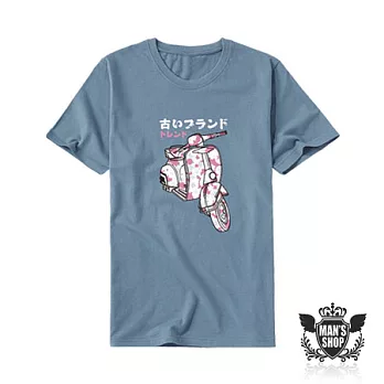 【男人幫 】T0852＊【復古質感櫻花偉士牌短袖T恤】L灰藍