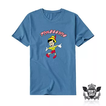 【男人幫 Man’s Shop】T0879＊【復古風造型塗鴉款小木偶短袖T恤】M湖藍