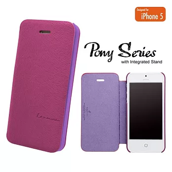 Le Nouveau iPhone 5 超薄型可站立側開皮套 波尼系列 - 洋紅+紫(附保護貼)