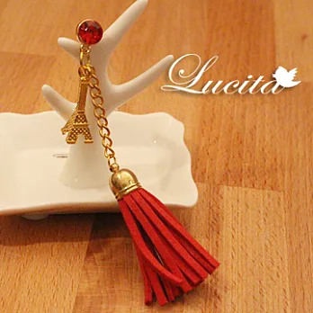 Lucita 金色巴黎鐵塔紅色流蘇手機防塵塞