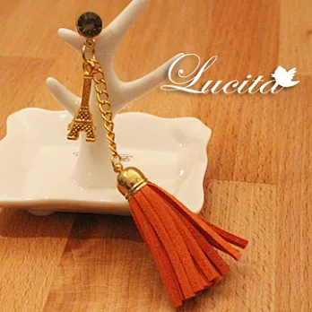 Lucita 金色巴黎鐵塔橘紅色流蘇手機防塵塞