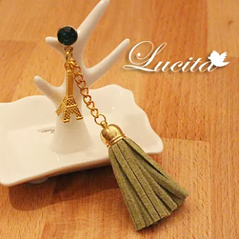 Lucita 金色巴黎鐵塔草綠色流蘇手機防塵塞