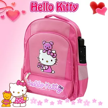 【Hello Kitty】凱蒂貓㊣版授權 與熊熊三層後背書包(粉)粉