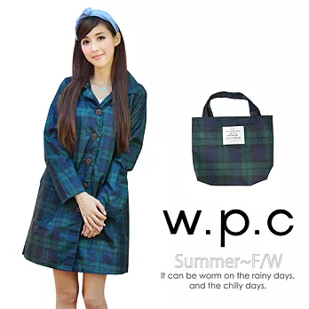 【w.p.c.】寬版色織格紋款。時尚雨衣/風衣FREE藍綠格