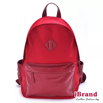 【i Brand 真皮包包】混搭牛皮後背包-薔薇紅