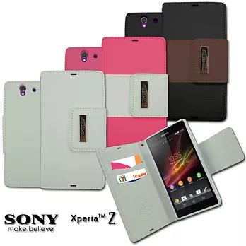 Metal-Slim SONY Xperia Z TPU雙色書本式側翻皮套黑咖